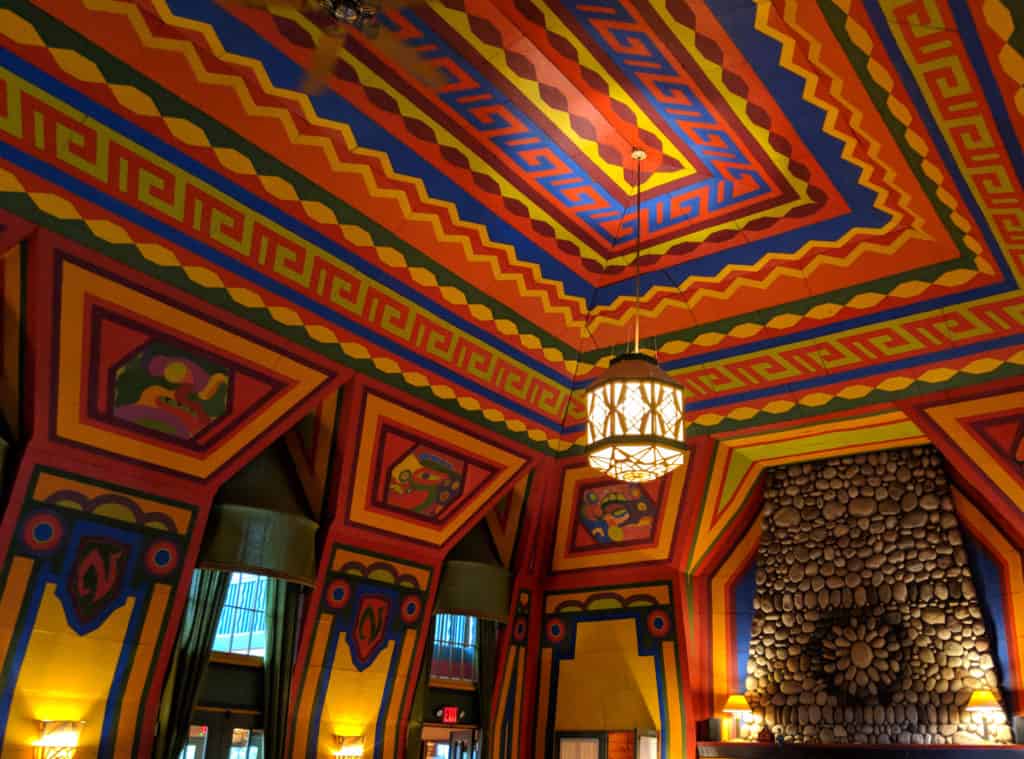 North Shore Road Trip: Lake Superior 16 Naniboujou Lodge's dining room still has the original paintwork from the 1920s. It boasts Minnesota's largest native rock fireplace, a 200-ton work of art. Don't miss this road trip stop on the Lake Superior North Shore.
