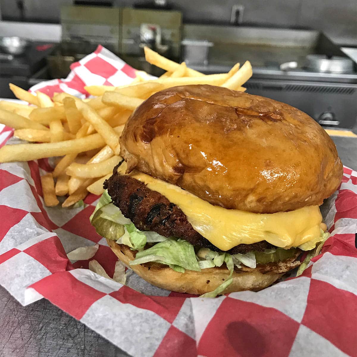 Classic cheeseburger and fries at the Bull's Horn, Minneapolis, one of the best restaurants near Lake Nokomis