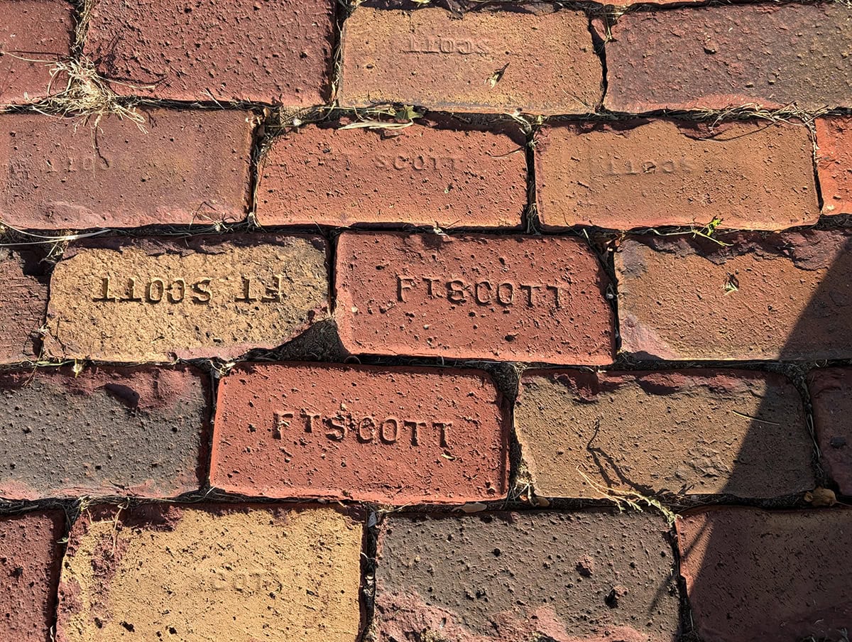 The bricks in the historic walkways of the Fort Scott National Historical Site are stamped "Fort Scott"