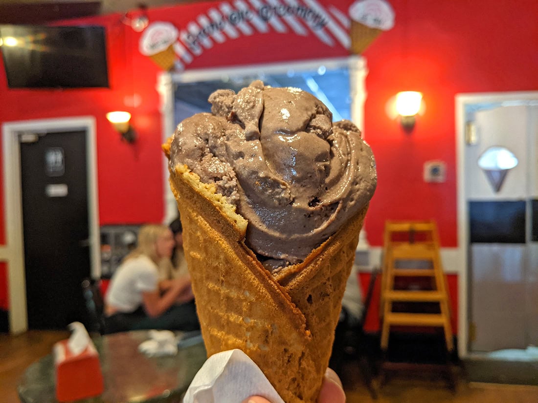 Waffle cone at Grand Ole Creamery, one of the best ice cream shops near Lake Nokomis